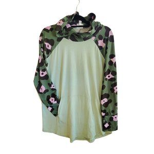 Pink & Green Leopard Print Hoodie